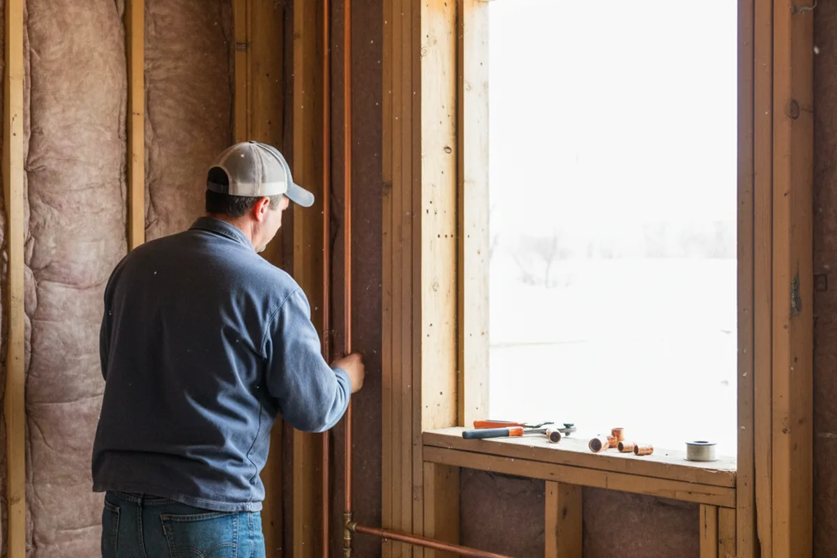Licensed plumber running new copper supply lines in a Huntsburg home